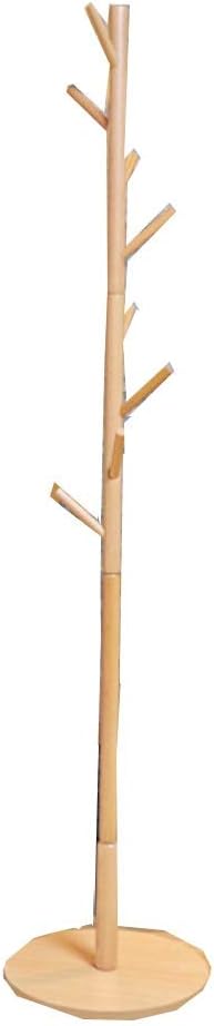 COAT RACK Solid Wood Vertical Round Base Tree Hook Single Pole Hanger (Color : A)