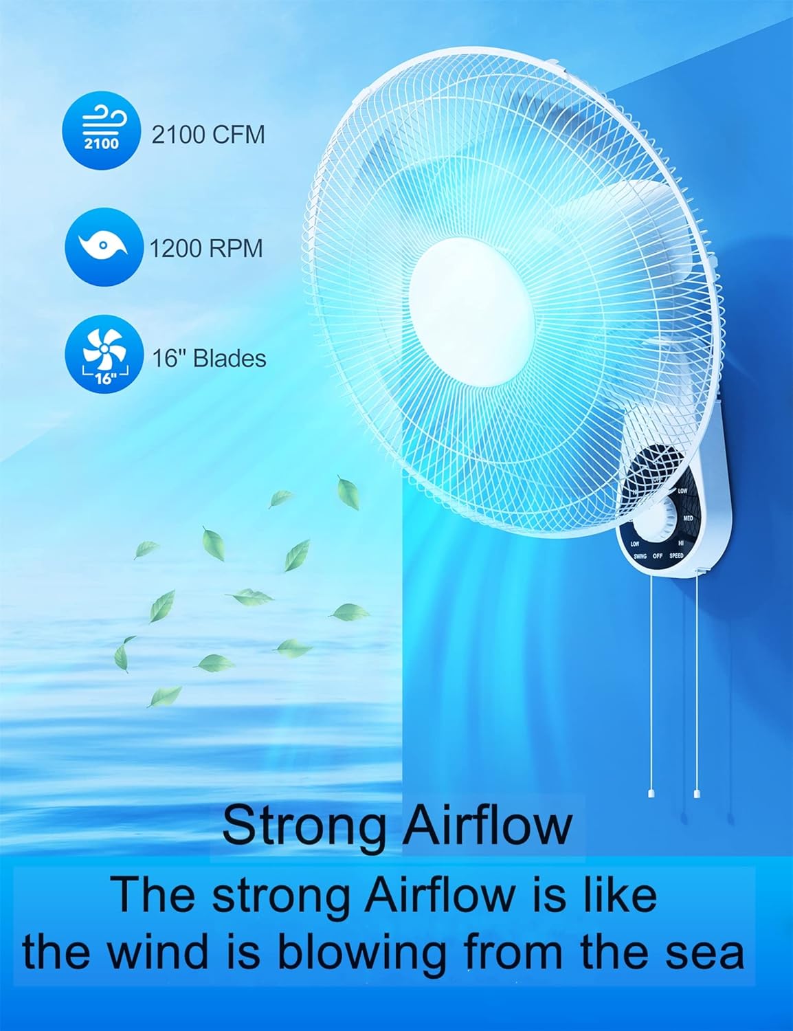 Wall Mount Fan, 16 inch Wall Fan with 5 Blades,3 Speeds, 90° Oscillating Adjustable Tilt, ETL Certified for Bedroom Office Warehouse Workshop Patio and Basement,white. Pack of 2