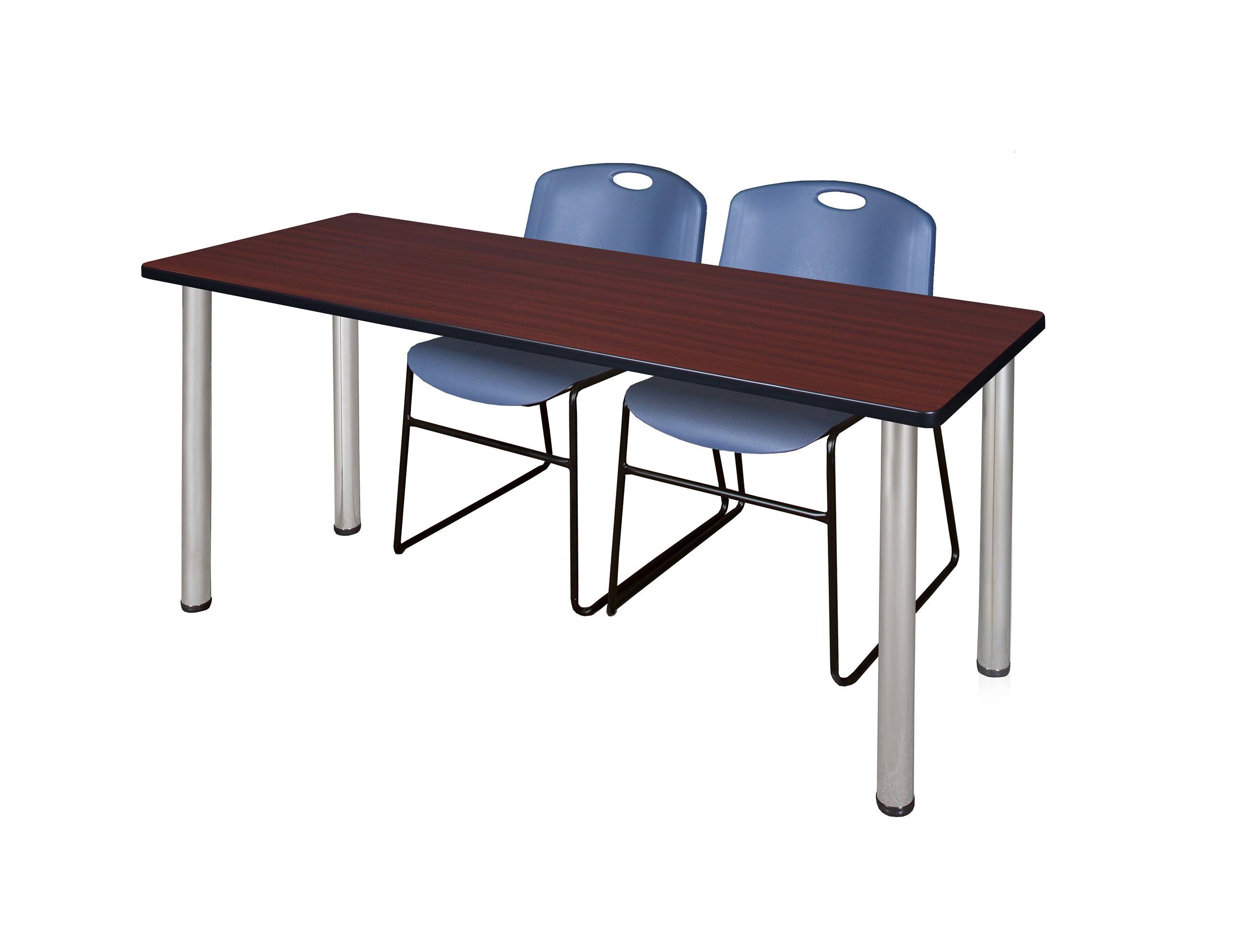 Regency 72x22 x 24x22 Kee Training Table- Mahogany/ Chrome u0026 2 Zeng Stack Chairs- Blue