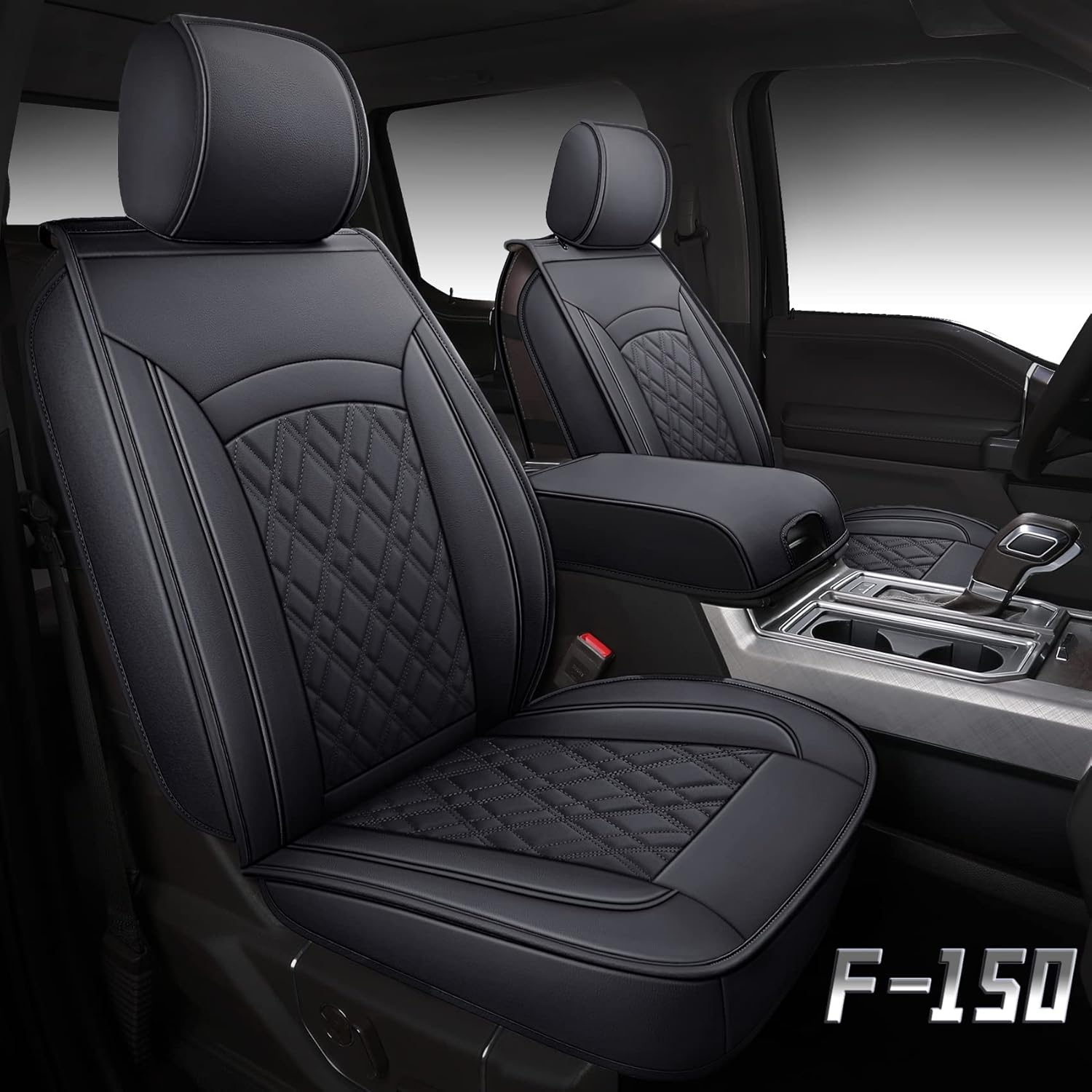 HUIDASOURCE Front and Back Seat Covers 5 Pieces, Waterproof Leather Custom Cushion Cover, Truck Seat Protectors Compatible with Ford F150 2015-2022, Ford F250 F350 F450 2017-2022(Full Set/Black)