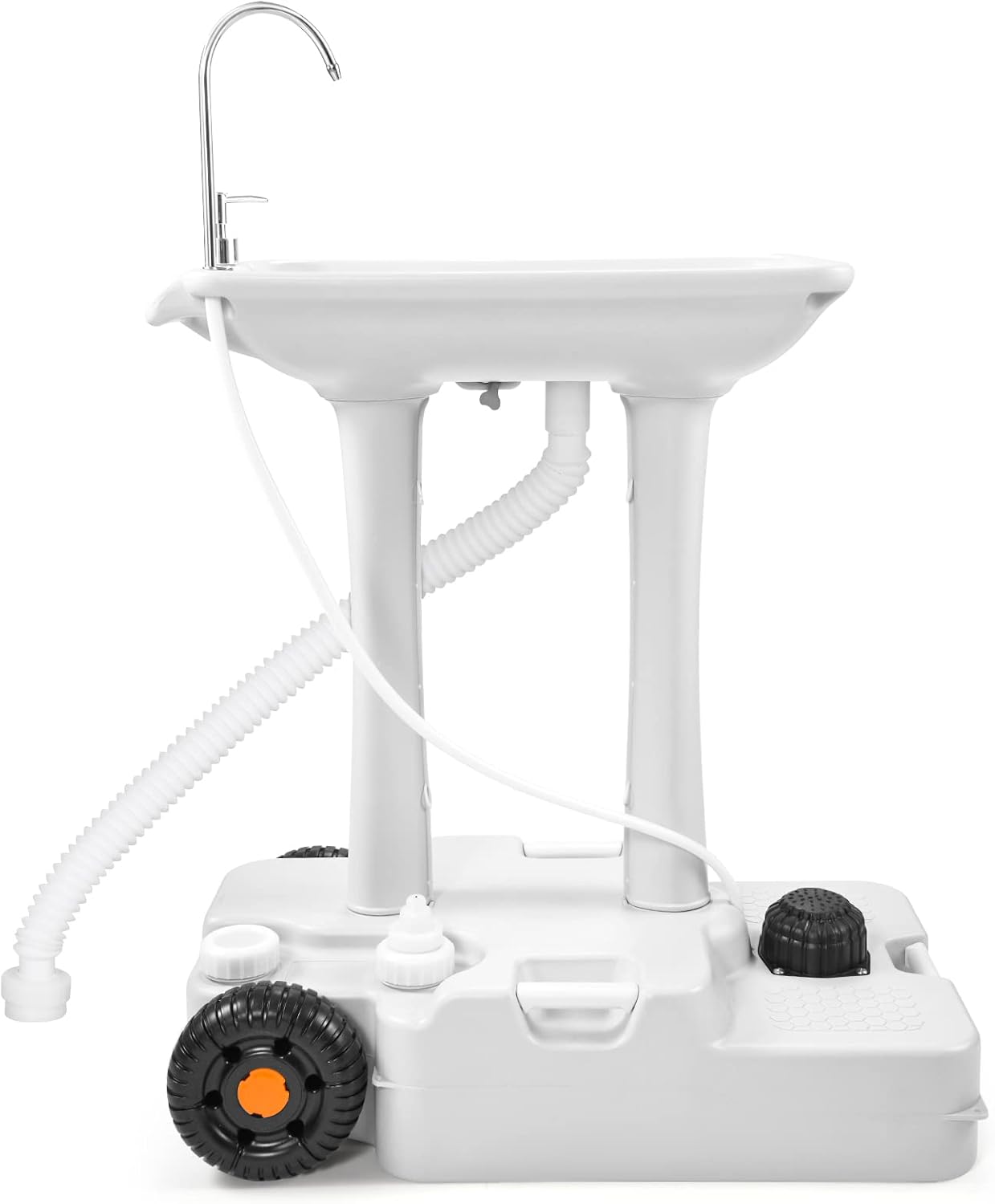 YITAHOME Portable Camping Sink with Rolling Wheels, Hand Washing Station with 30 L Water Capacity, Soap Dispenser, Towel Holder, Ideal for Outdoor, Travel, Boat, Gather, Wedding, Worksite, White