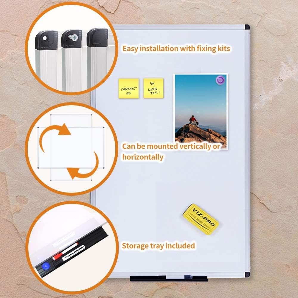 VIZ-PRO Dry Erase Board/Magnetic White Board, 48 X 32 Inches, Silver Aluminium Frame Pack of 2