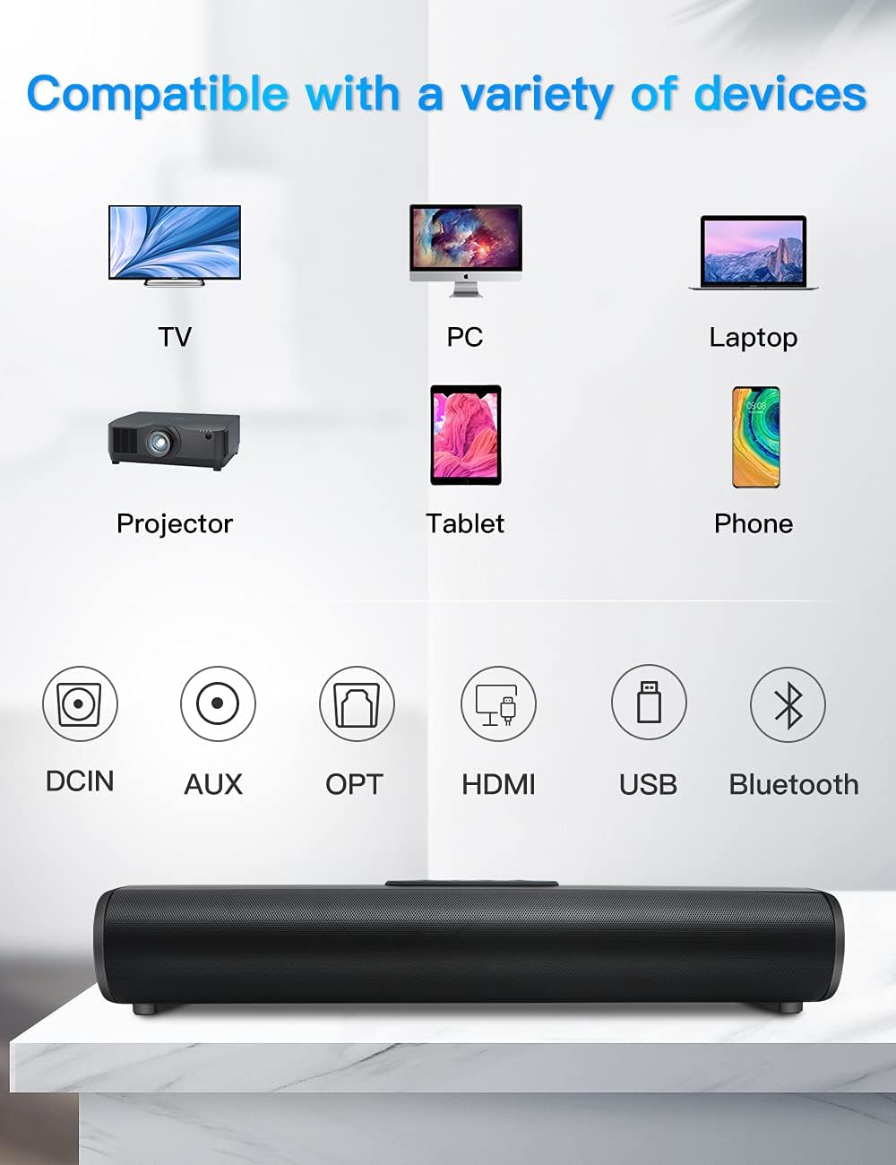 Soundbar for TV with Bluetooth Speakers for TV Home Theater Audio Surround Sound System Small Sound Bar with Subwoofer for TV PC Projectors Tablets,Remote Control,Opt/AUX/USB/HDMI (Opt) Pack of 2