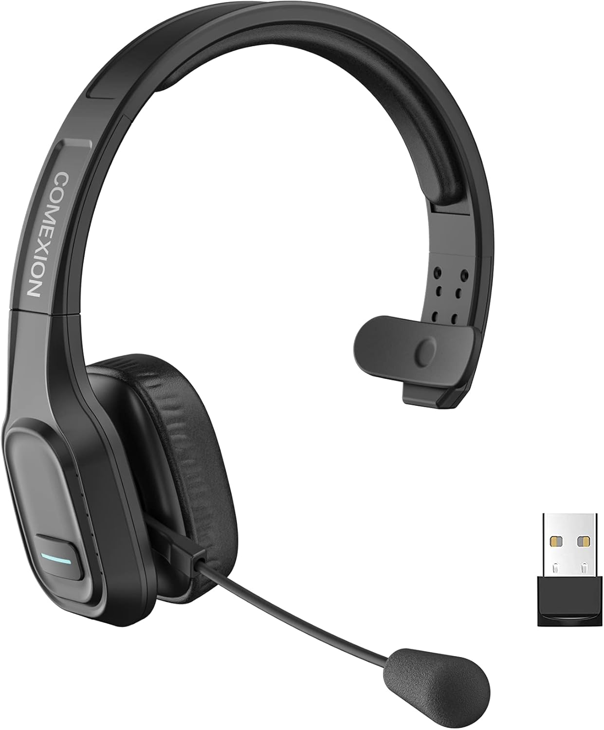 COMEXION Trucker Bluetooth Headset V5.0, Wireless Headphone with Noise Canceling&Mute Microphone for Cell Phones, On Ear Bluetooth Headphone with Wireless&Wired Mode for Trucker, Home Office, Skype Pack of 2