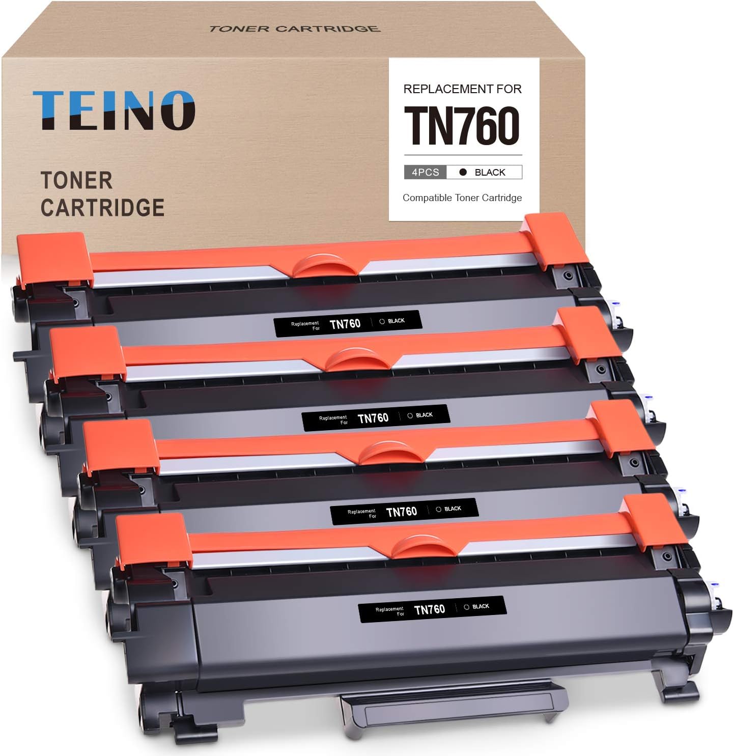 TEINO Compatible Toner Cartridge Replacement for Brother TN760 TN 760 TN730 to use with Brother DCP-L2550DW MFC-L2710DW MFC-L2750DW HL-L2370DW HL-L2395DW HL-L2350DW (Black, 4 Pack) Pack of 2