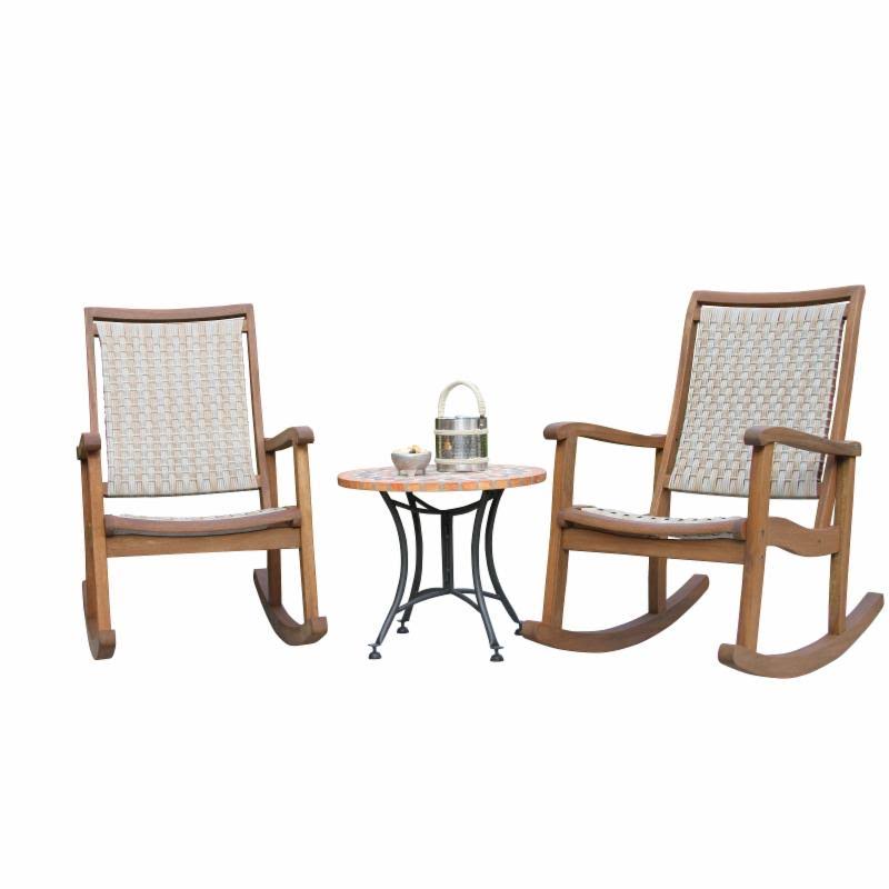 Vineyard 3 Piece Eucalyptus and Resin Wicker Rocking Chair Set with Terra Cotta Accent Table Brown