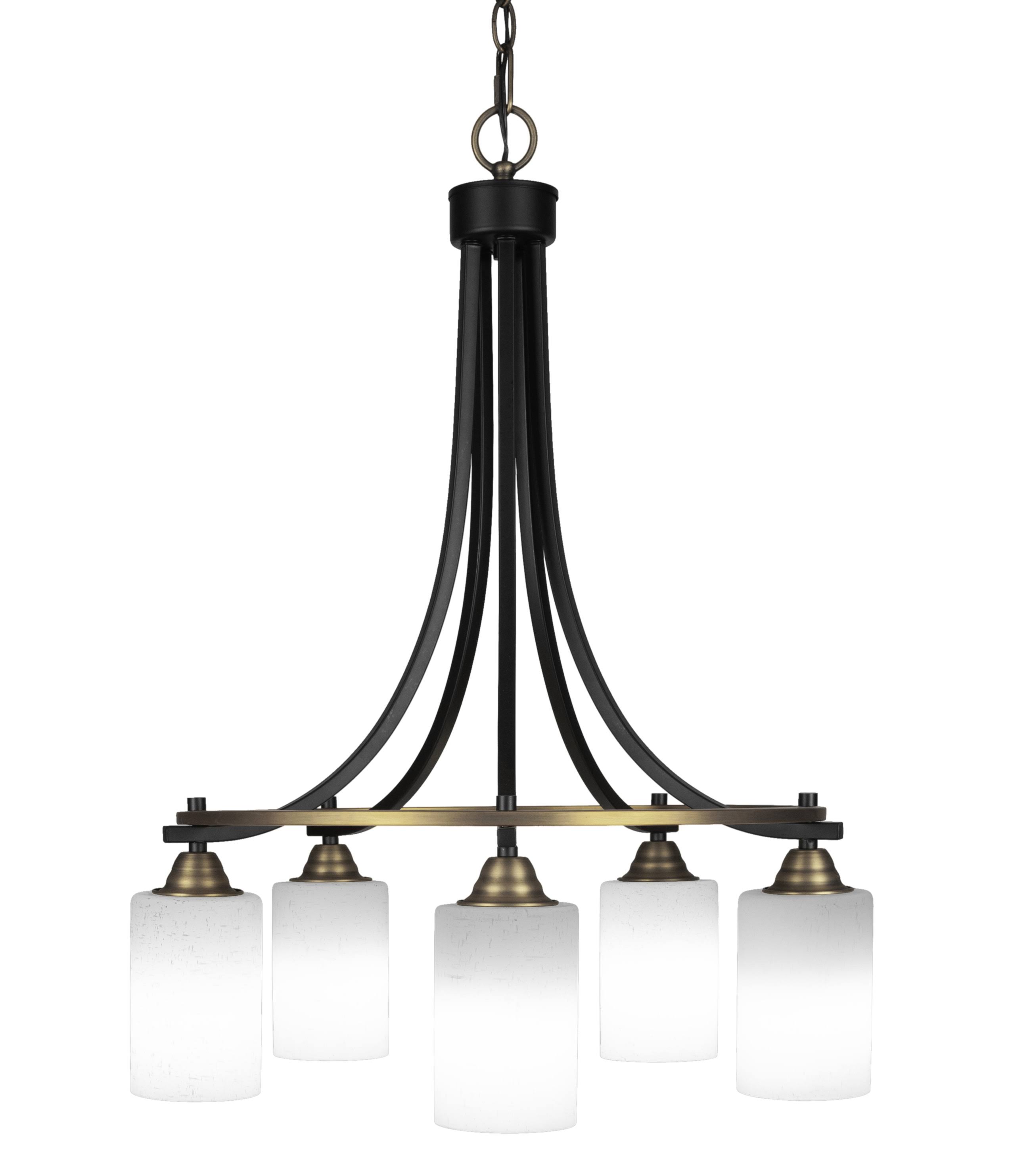 Toltec Lighting 3415-MBBR-310 Paramount 5 Light 22 inch Chandelier in Matte Black-Brass with White Muslin Glass