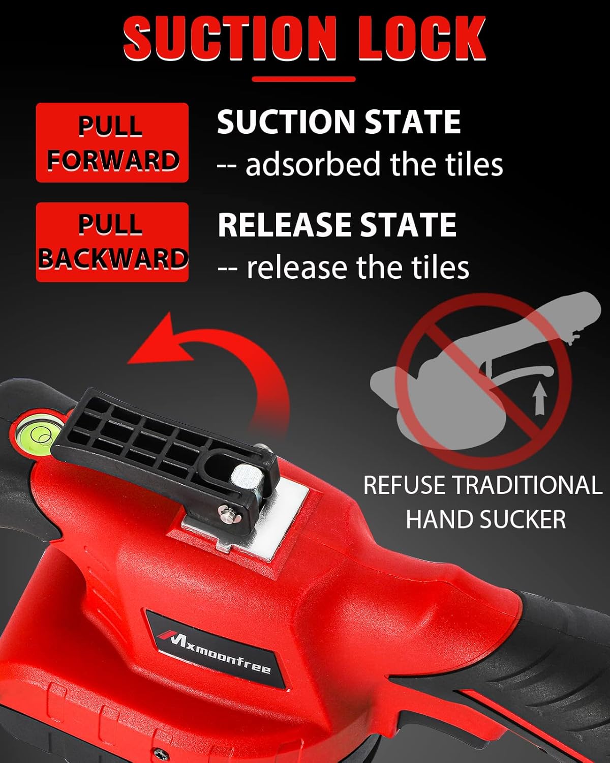 Mxmoonfree Tile Vibrator Automatic Tile Vibration Machine Tile Tiling Machine with Adsorption Lock Design, Stepless Control, Suction Cup, Storage Case, 2 Pcs 2000mAh Battery (Red)