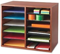 Safco Products Wood Adjustable Literature Organizer, 24 Compartment, 9423GR, Gray, Durable Construction, Removable Shelves, Stackable