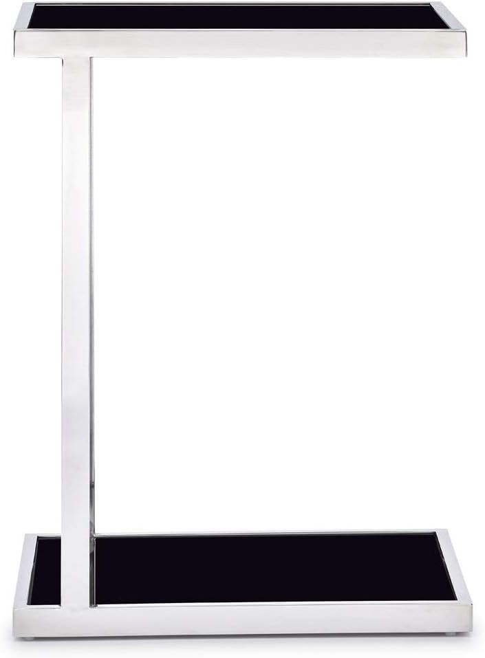 Zuri Modern Luton Side Table - Black Opaque Glass with Polished Stainless Steel Base