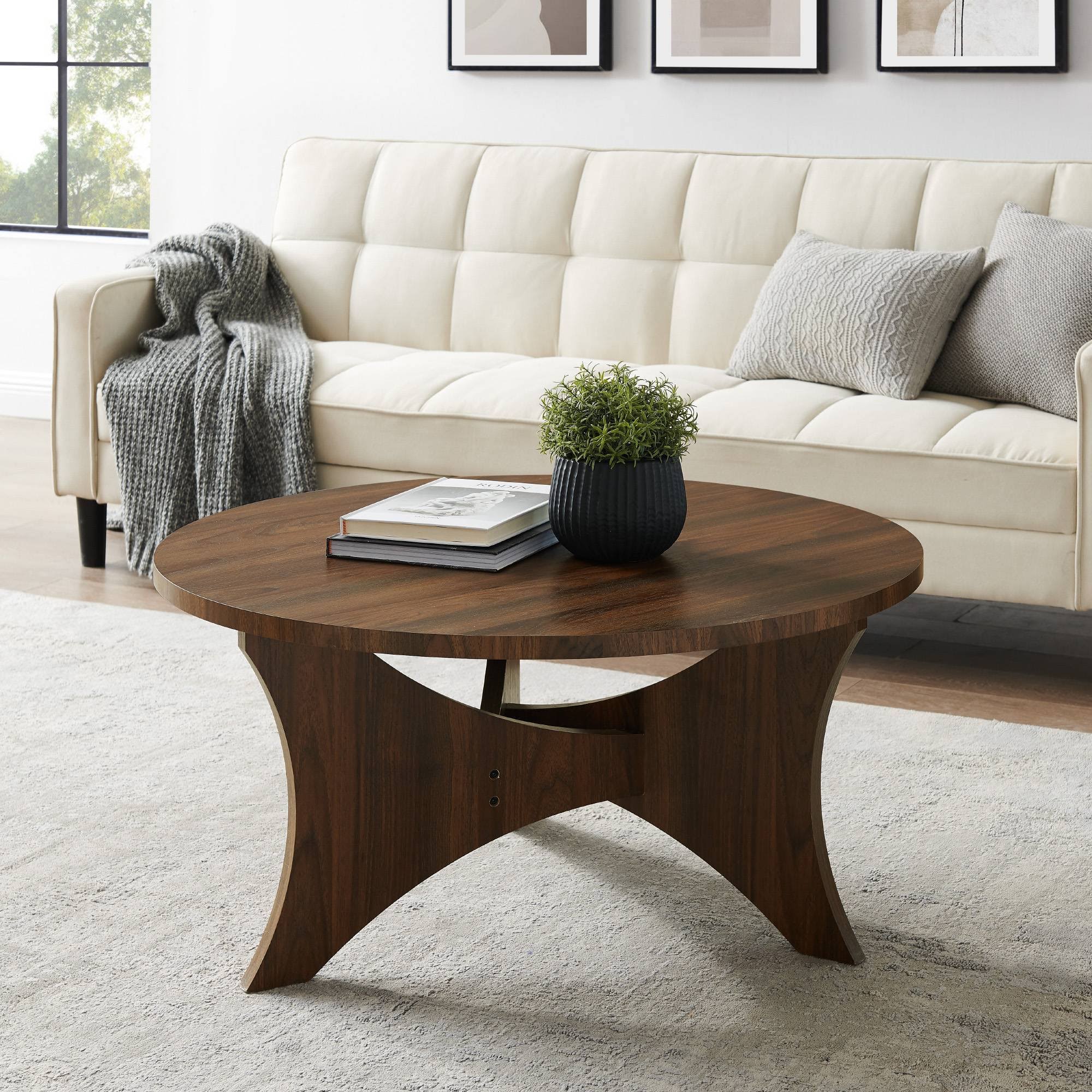 Carraway Mid-Century Modern Round Coffee Table Dark Walnut - Saracina Home