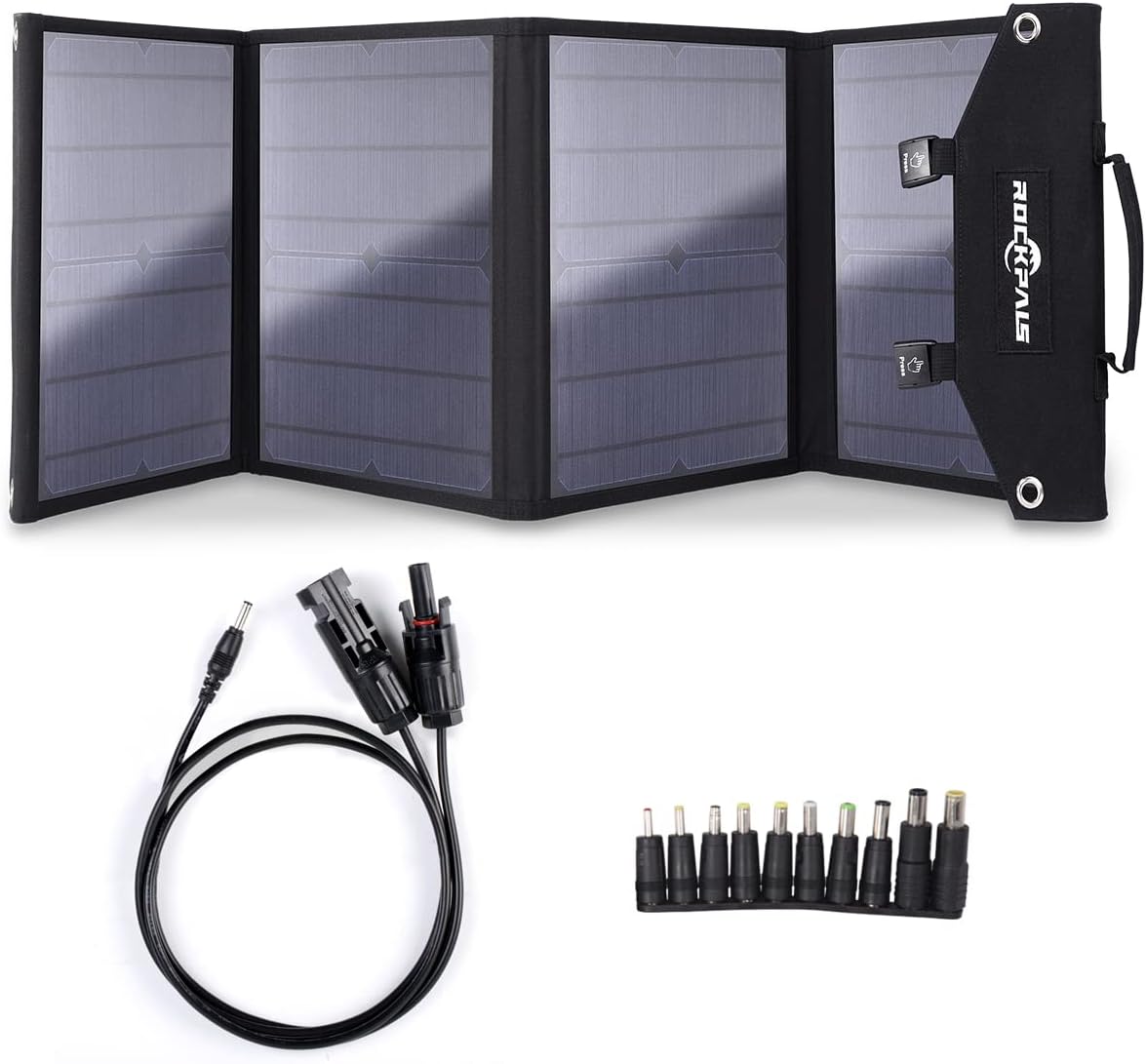 ROCKPALS SP003 100W Foldable Solar Panel for Jackery Explorer/Flashfish/BALDR/Goal Zero Portable Power Station Generator and USB Devices, Portable Solar Panel Charger with 3 USB Ports