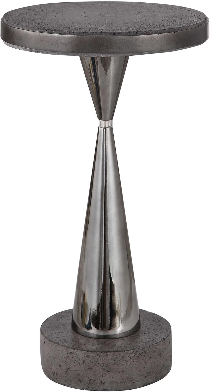 Uttermost 24924 Simons Concrete Accent Table in Aged Gray, 12 x 12 x 22, Sleek Black Nickel