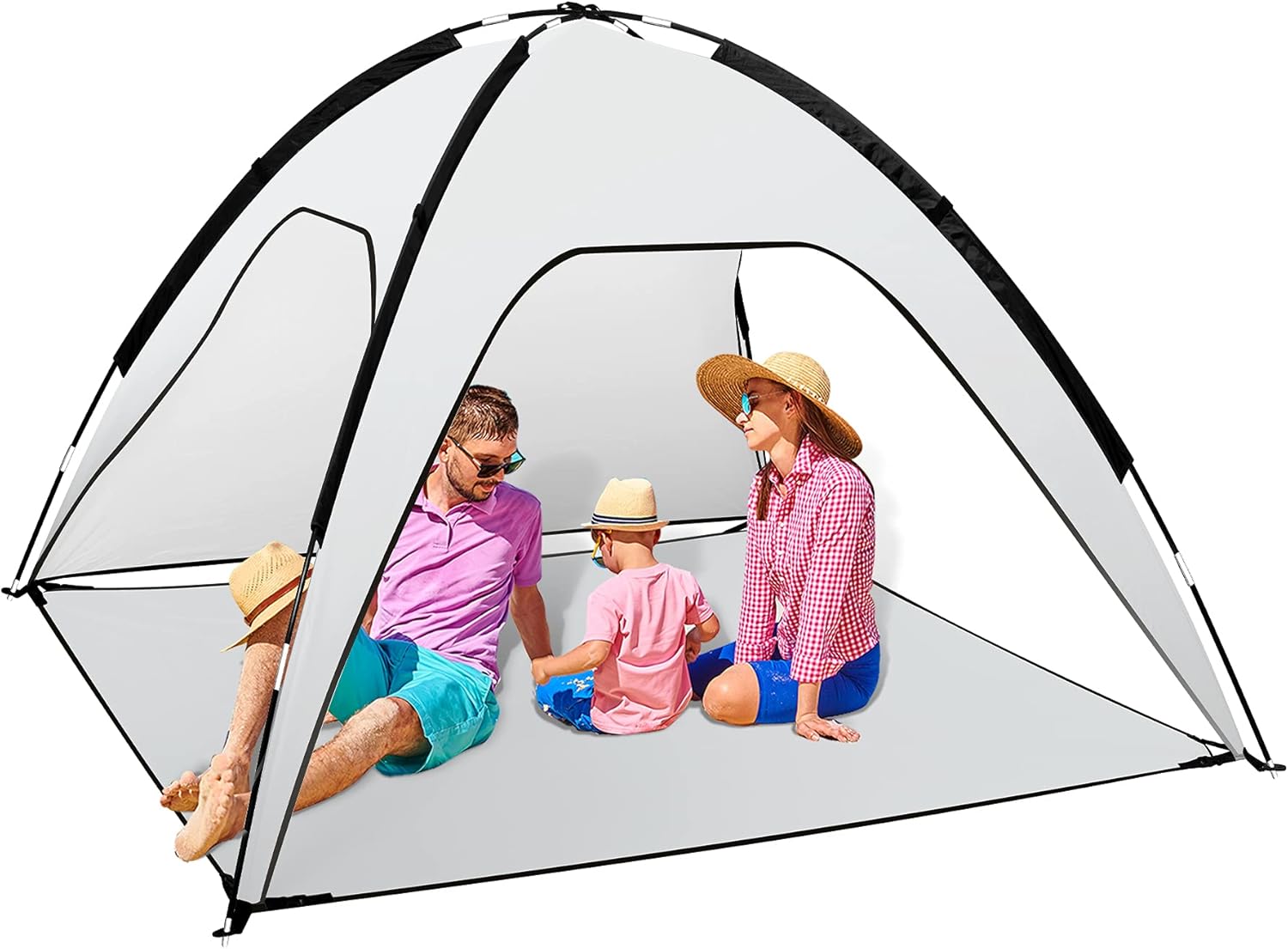 Fltom Beach Tent, Portable Beach Sun Shelter for UPF 50+ UV Protection, Easy Set Up 3-4 Person Beach Tent Shade with Carry Bag, Anti UV Beach Canopy Tent for Fishing Hiking Camping, Orange