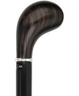 Royal Canes -Ebony Knob Handle Walking Stick with Black Beechwood Shaft and Silver Collar