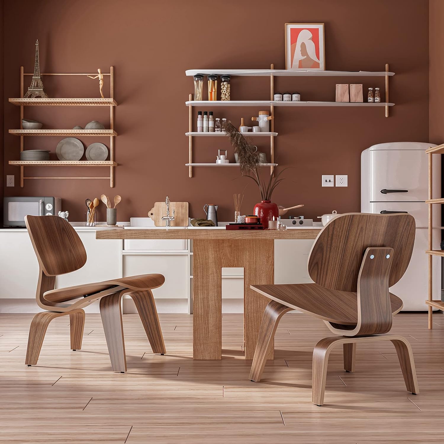 Rimdoc Mid Century Modern Chair Small Lounge Chair Wood Molded Plywood Accent Chair Walnut Chairs Reading Side Chair for Living Room Office Bedroom (2, Palisander Wood)