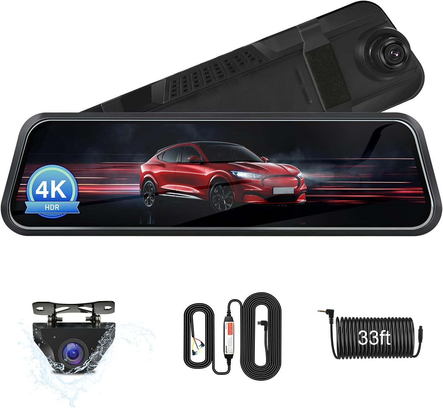 Upgraded UHD 4K Mirror Dash Cam Rear View Mirror Camera Rearview Dash Cam Front and Rear Rearview Mirror Backup Camera Dual Dash Cam w Hardwire Kit 24H Parking Monitor G Sensor HDR Parking Assistance