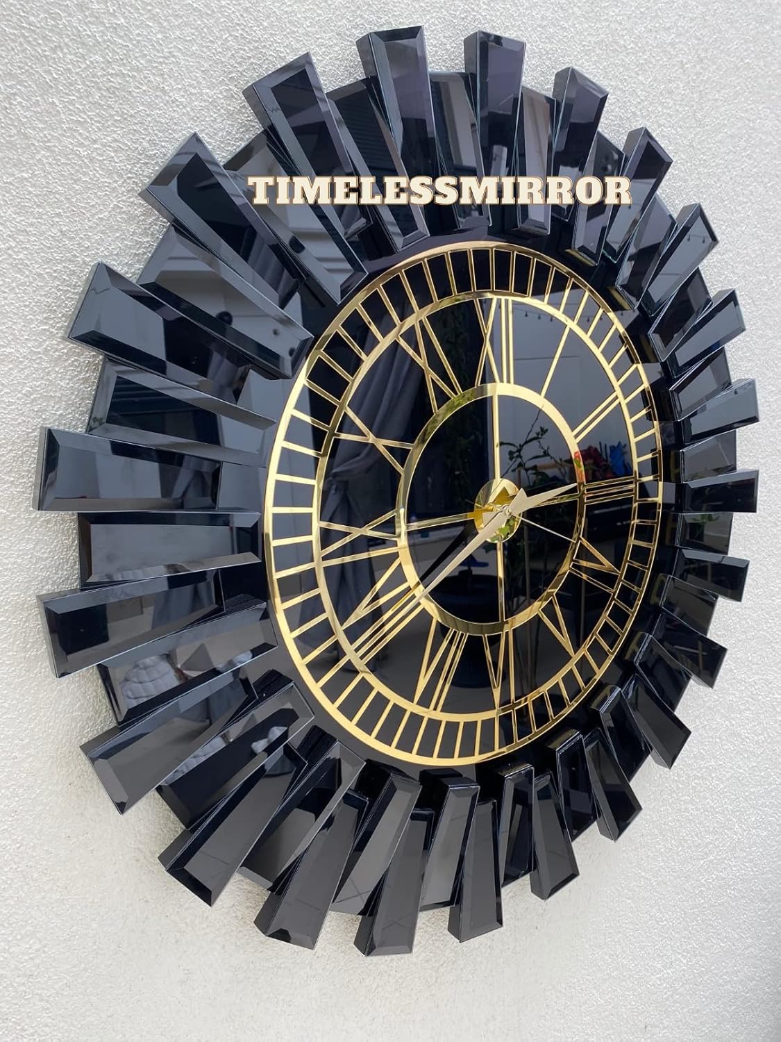 TIMELESS MIRROR Bronze Large Wall Clock, Real Mirror Clock ,Gold Colored Numerals on a Black Colored Mirror (Bronze-Gold, 19.7)