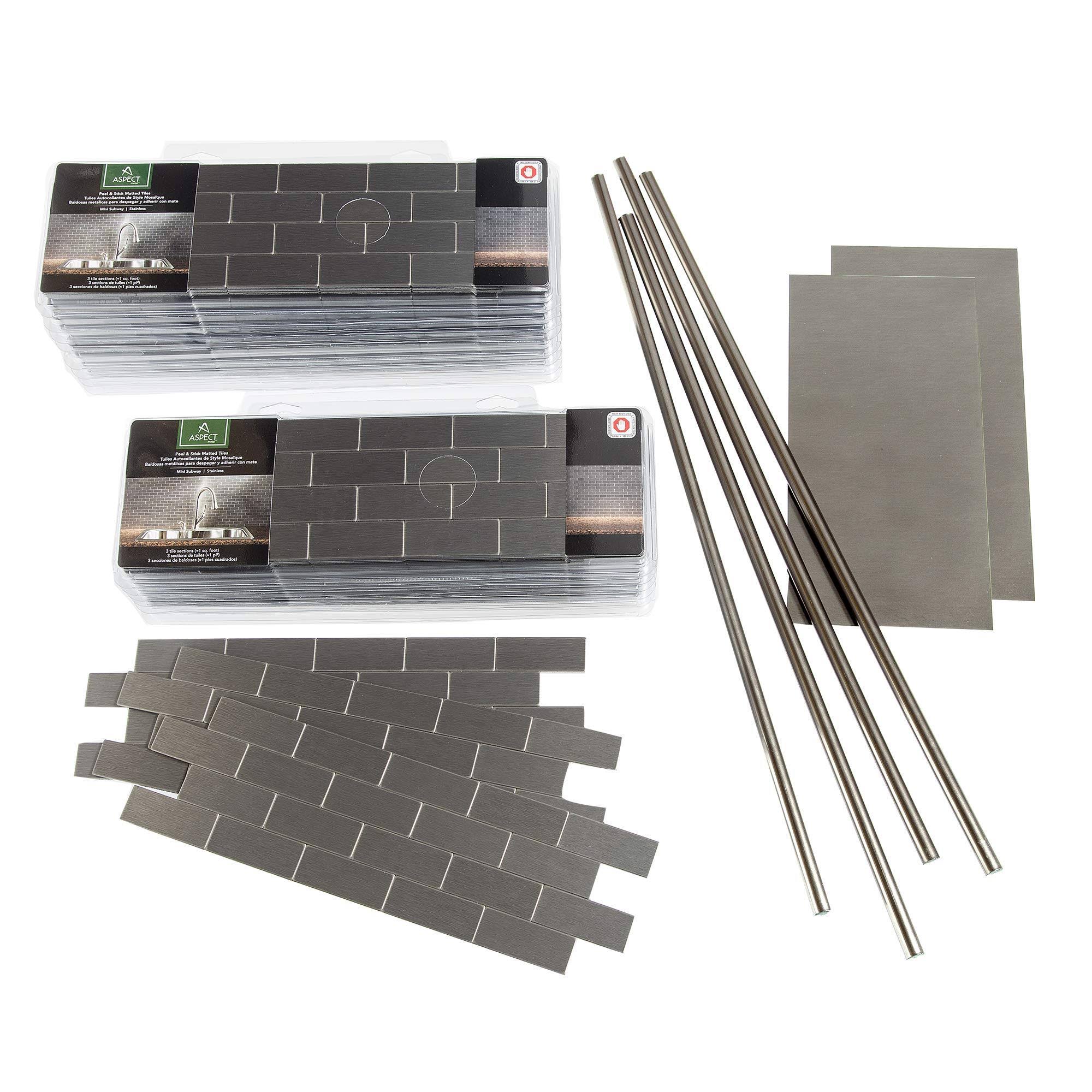 Aspect Peel And Stick Backsplash Subway Matted Metal Tile Kit