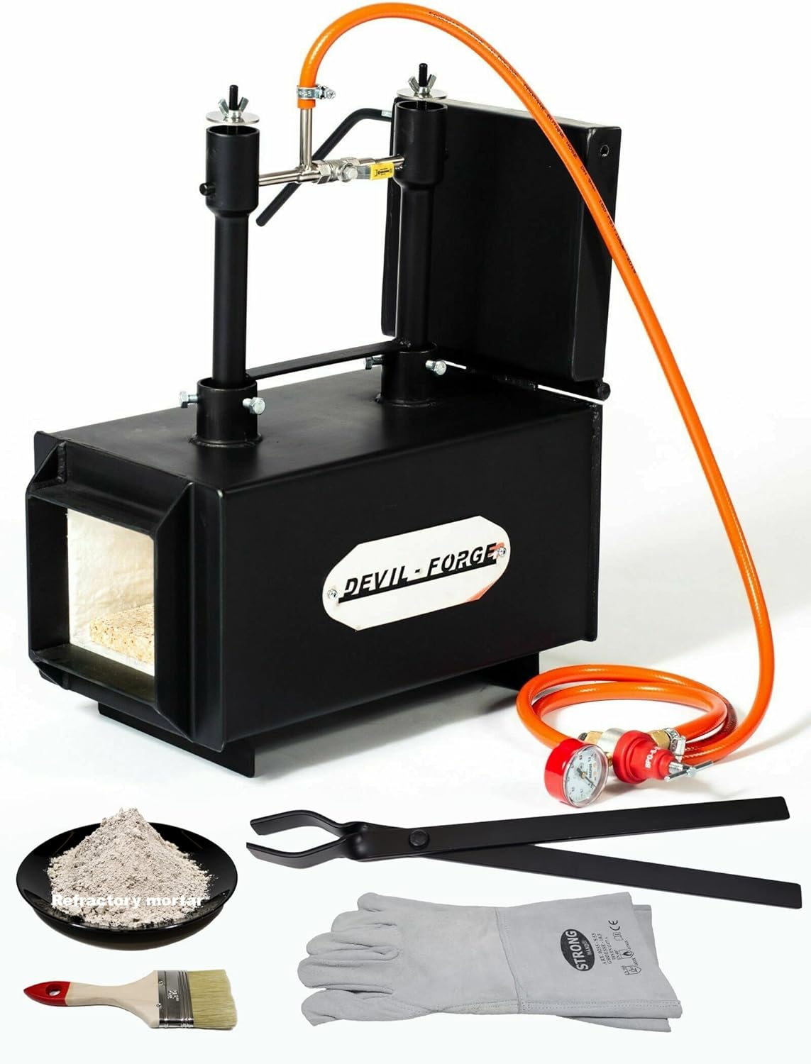 Gas Propane Forge &ndash; DFPROF2+1D/2&ldquo; | with 2 DFP (80,000 BTU) Burners and 1 Door | Knifemaker Farrier Blacksmith | Double Insulation | Burners with Gas Ball Valve (Use 1 or 2 Burners)