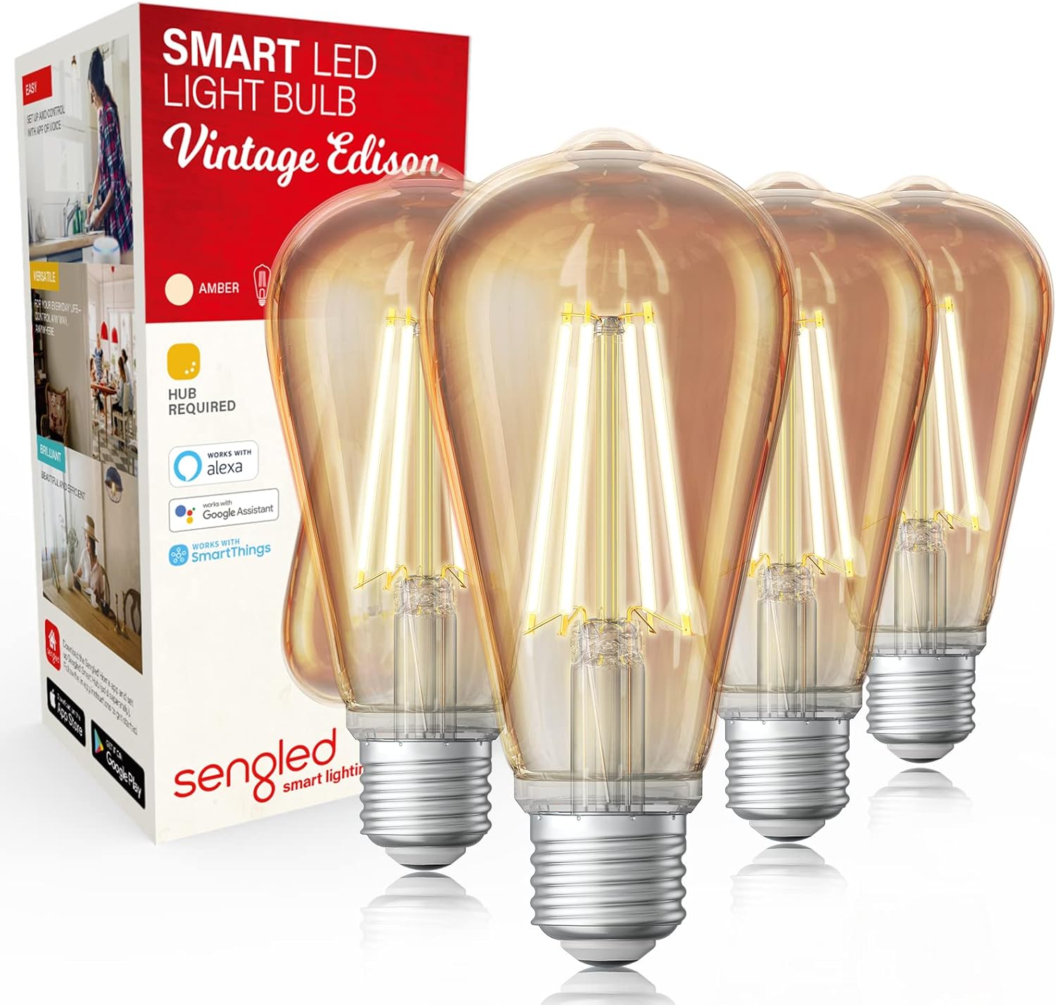 Sengled Zigbee Smart Light Bulbs, Smart Hub Required, Work with SmartThings Hub and Echo with Built-in Hub, Voice Control with Alexa and Google Home, Color BR30 Smart Flood Light Bulb, 75W 4 Pack