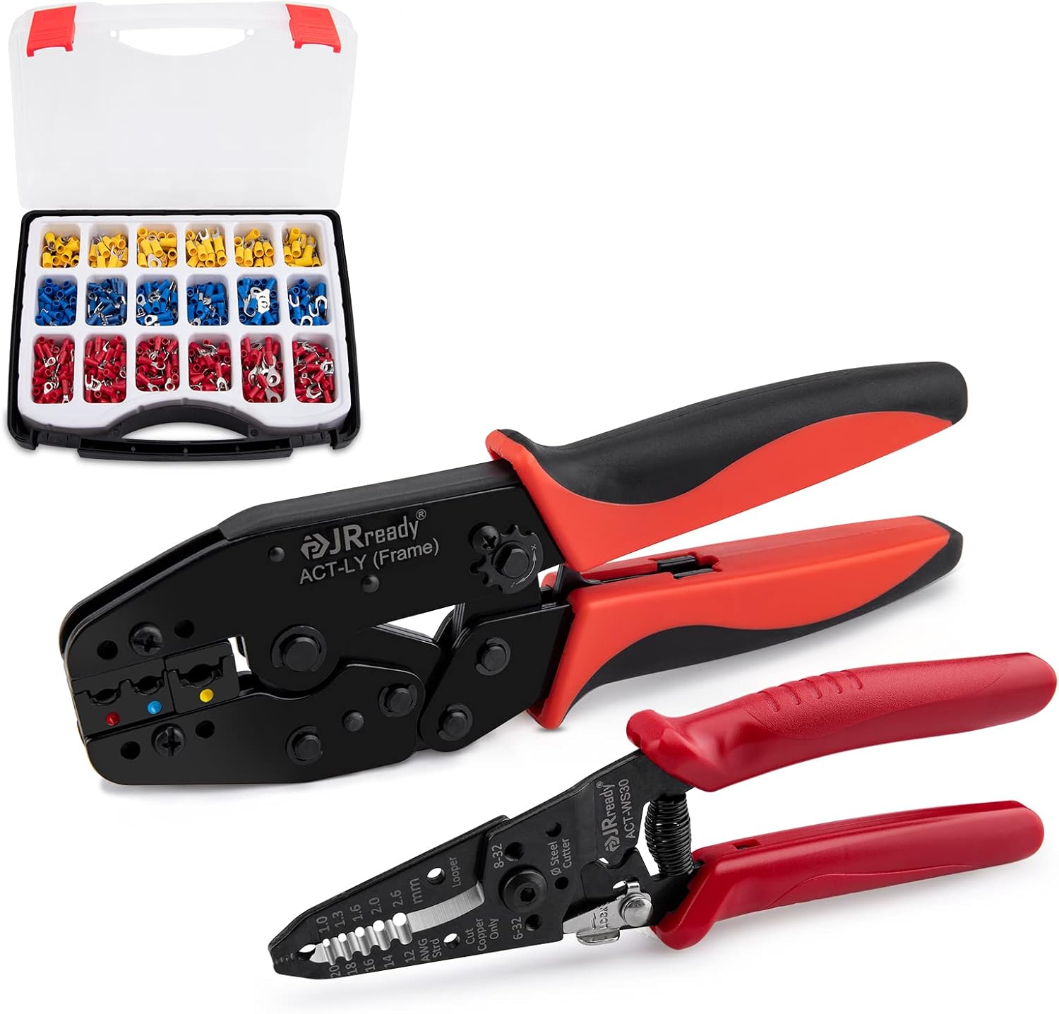 JRready ST6290 Insulated Terminal Crimping Tool with Crimp Die ACT-2H, Wire Stripper, 1030PCS Ring Terminal Spade Terminal Kit (Ratcheting Crimper Plier, Wire Crimp Connectors)