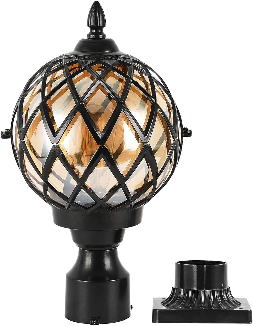 EREBJENH Designer Outdoor Post Light Fixture with 3-Inch Pier Mount IP65 Waterproof E26 Bulb Base Clear Glass Shade Exterior Post Lighting,1-Light House Exterior Pillar Pole Lantern,Black