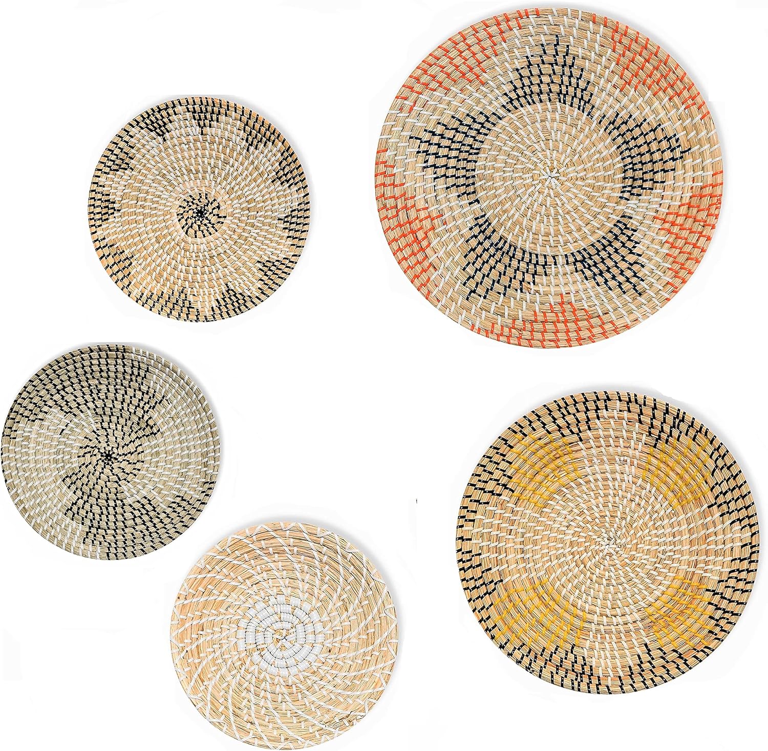 VONKA Hanging Wall Basket Decor, Set of 9 Pieces Seagrass Wall Decor, Wicker Wall Decor Style or Boho Basket Wall Decor Style for Cafeshop, Bedroom, Bathroom or Living room, Office Space (Design 1)