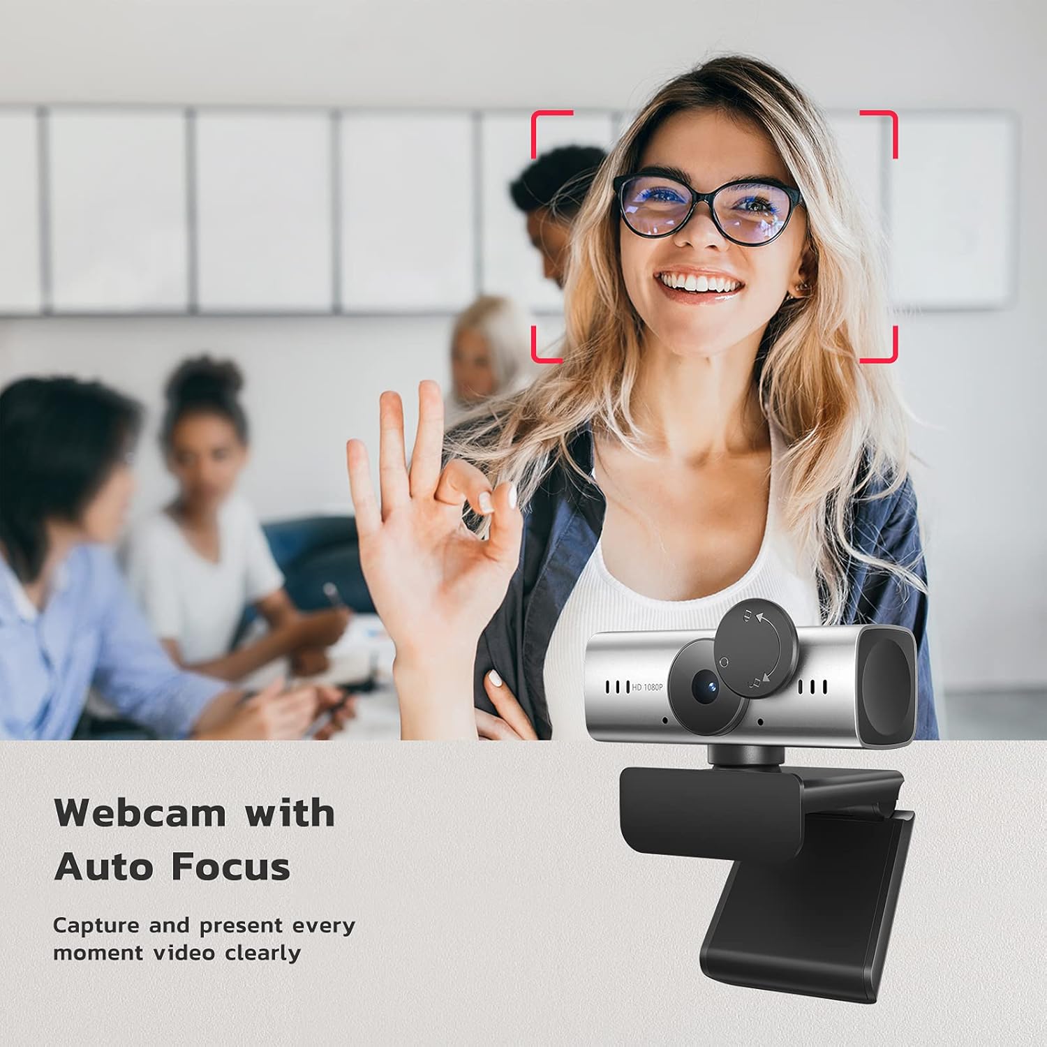 AutoFocus Webcam 1080P with Microphone for PC/Laptop Camera, Computer USB Camera with Privacy Cover for Video Calling, Online Classes, Conference, Works with Skype, Zoom, Facetime