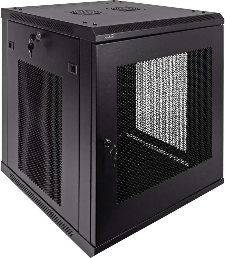 NavePoint 12U Deluxe IT Wallmount Cabinet Enclosure 19-Inch Server Network Rack with Locking Perforated Door 24-Inches Deep Black