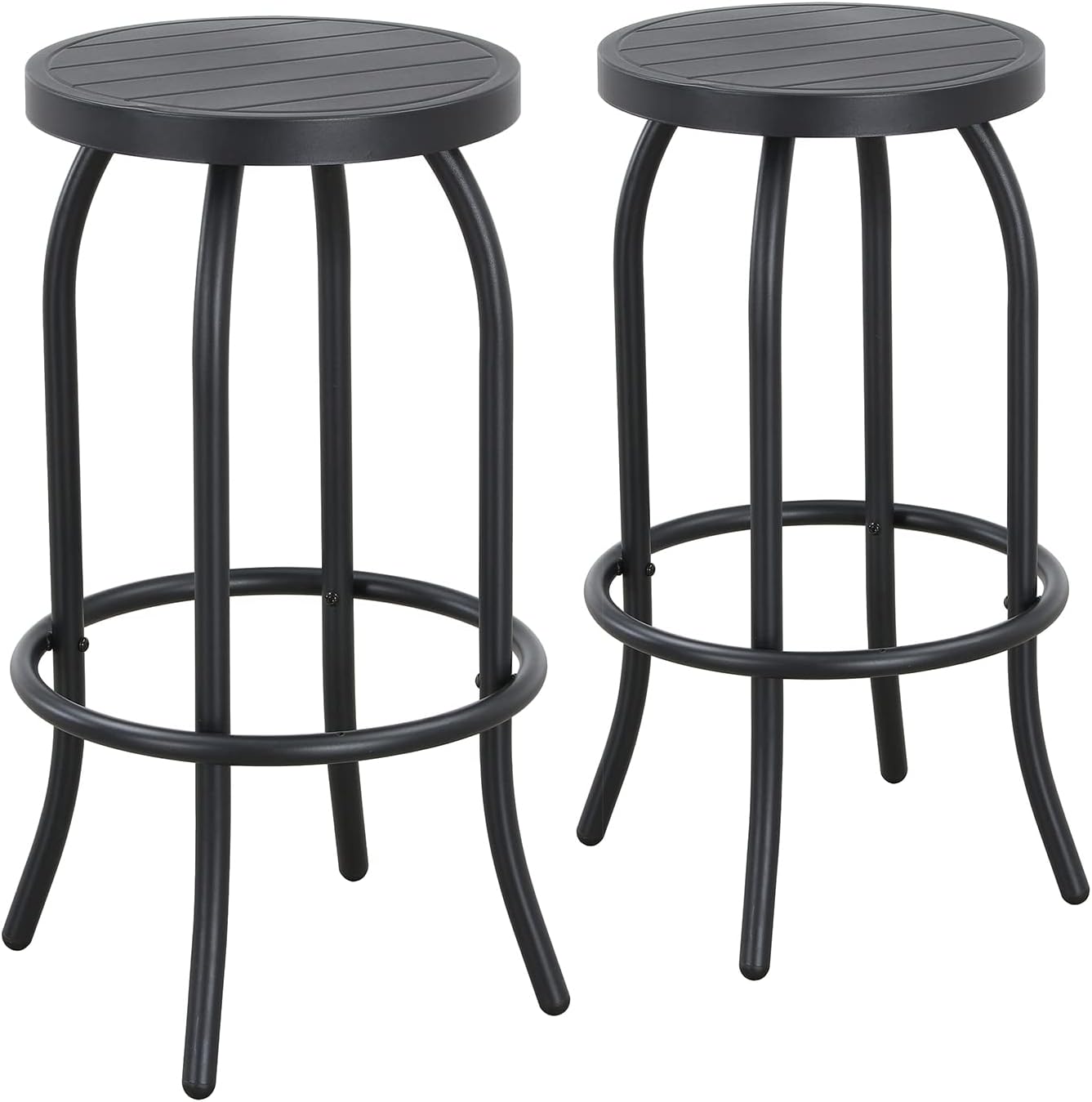 LOKATSE HOME Outdoor Patio Bar Height Stool Bistro Chair Counter Footrest, Set of 2, Black
