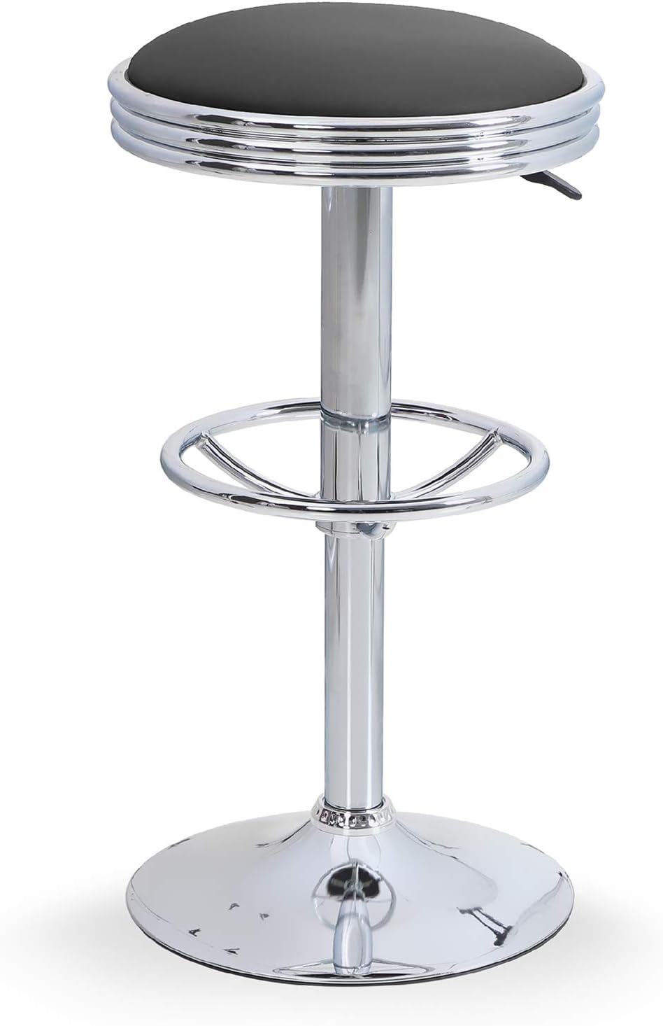 ALPHAHOME Swivel Bar Stool Counter Height Round PU Leather Adjustable Chair Pub Stool with Chrome Footrest,Black,1PC