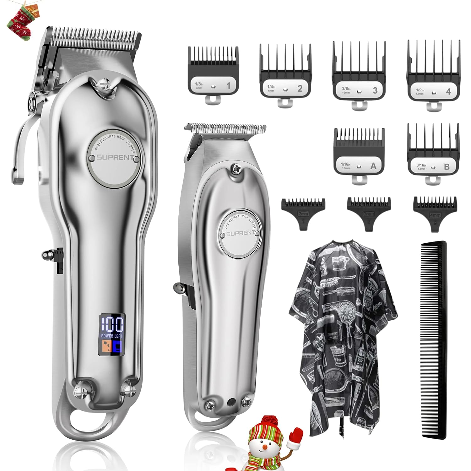 SUPRENT Hair Clippers for Men, Professional Hair Cutting Kit & T-Blade Trimmer Kit, Cordless Barber Kit with LED Display For Family Pack of 2