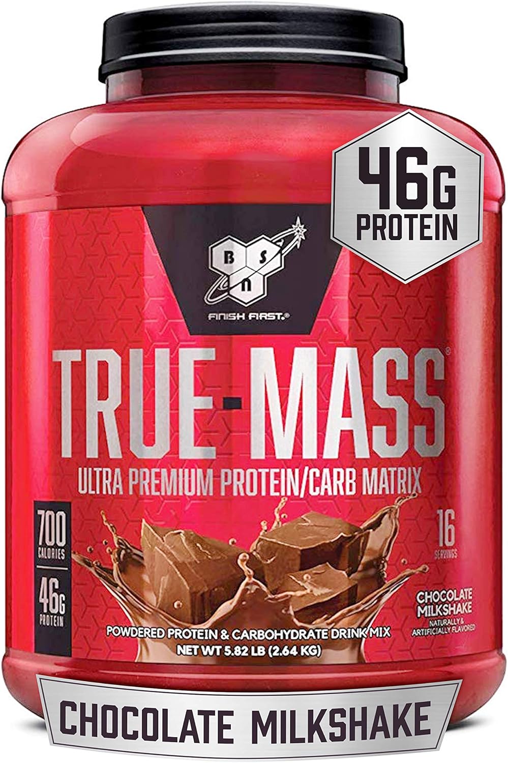 BSN TRUE-MASS Weight Gainer, Muscle Mass Gainer Protein Powder, Chocolate Milkshake, 5.82 Pound Pack of 2