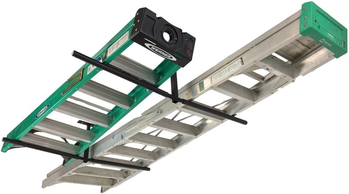 StoreYourBoard Double Ladder Ceiling Rack, Hi Port 2 Garage Storage and Organization, Home Organizer Hanger Mount