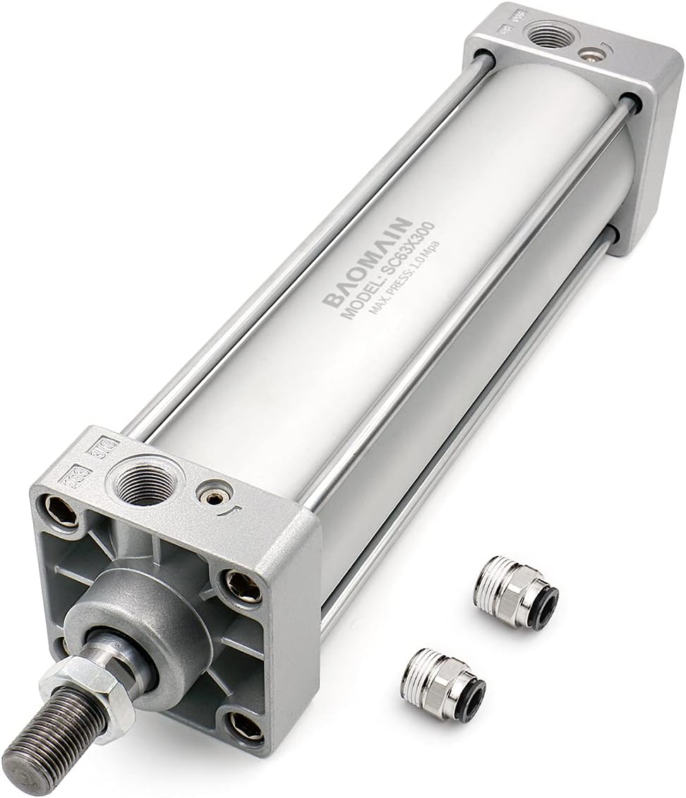 Baomain Pneumatic Air Cylinder SC 63 x 300 PT 3/8, Bore: 2-1/2 inch(63mm), Stroke: 12 inch(300mm), Screwed Piston Rod Dual Action