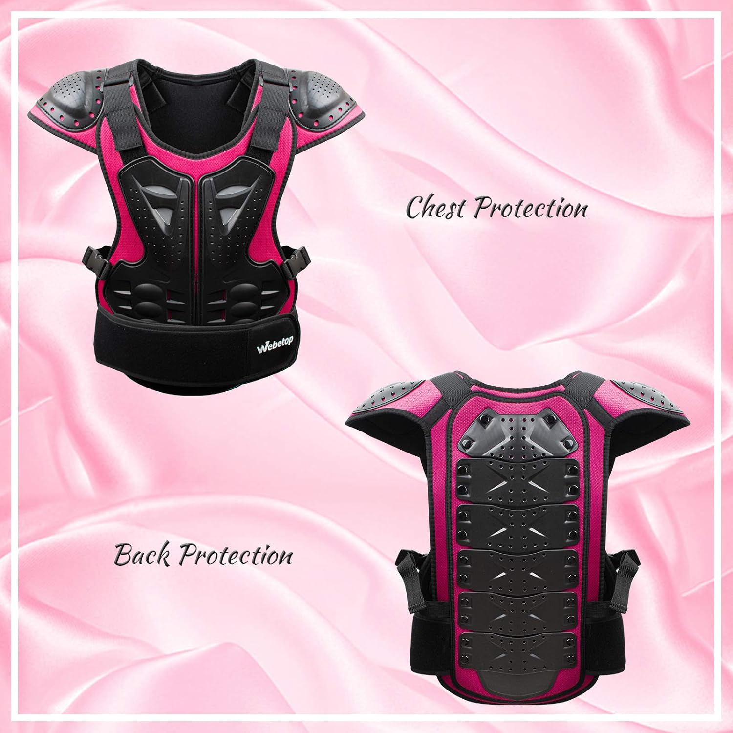 Webetop Kids Dirt Bike Body Chest Spine Protector Vest Protective for Dirtbike Motocross ATV MTB 4 Wheeler Black/Pink M