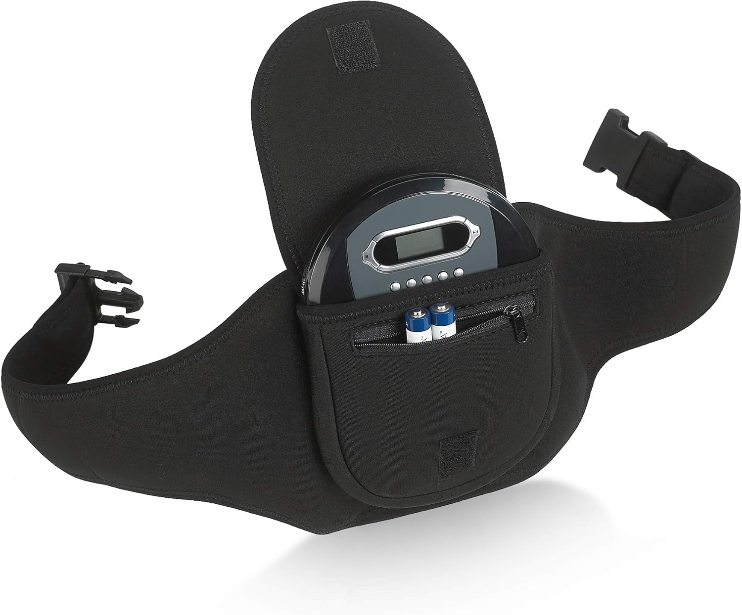Deluxe Portable CD Player Holder Case with Belt - Black - for Exercise, Yoga, Hiking or Biking