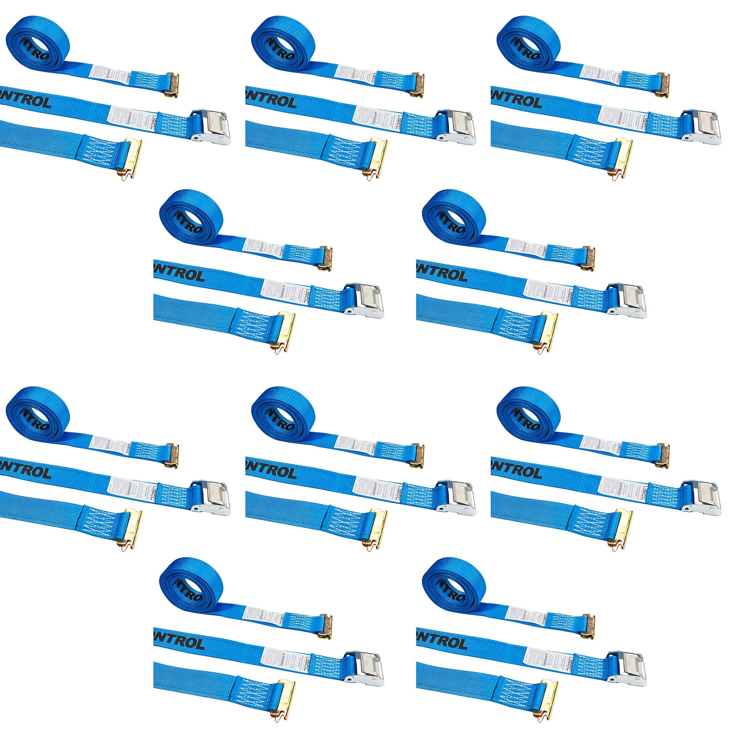 US Cargo Control 2x22 x 20& Cam Buckle Straps w/ E Fittings - 10 Pack