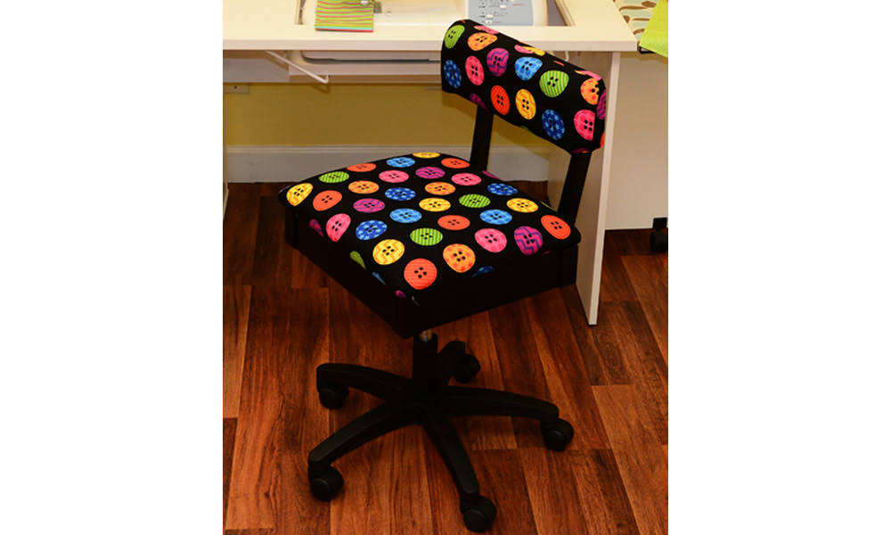 Arrow Hydraulic Sewing Chair - with Riley Black Button Motif Fabric