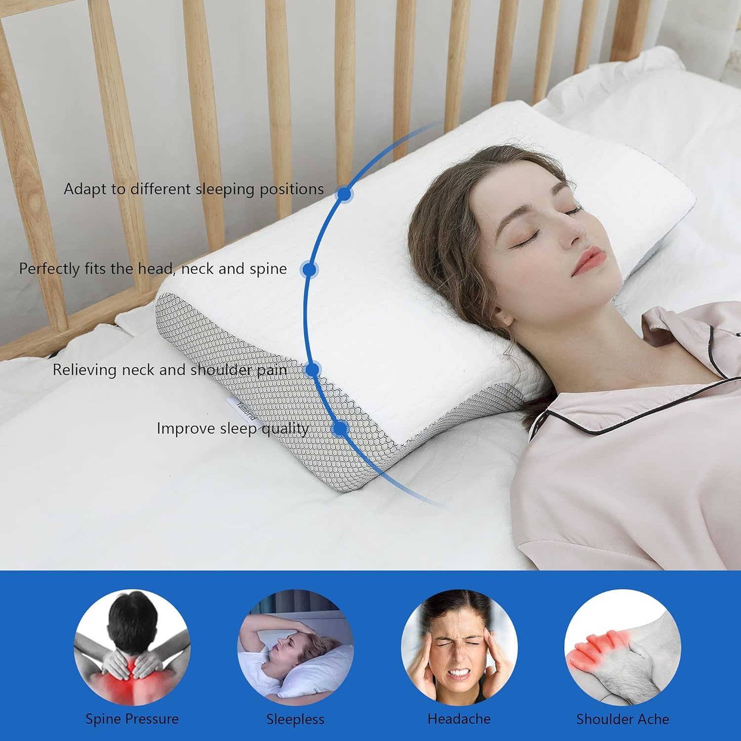 Yamerid Cervical Pillow for Neck Pain, Adjustable Neck Support Pillow for Neck and Shoulder Pain, Ergonomic Orthopedic Memory Foam Pillow for Side, Back and Stomach Sleeper