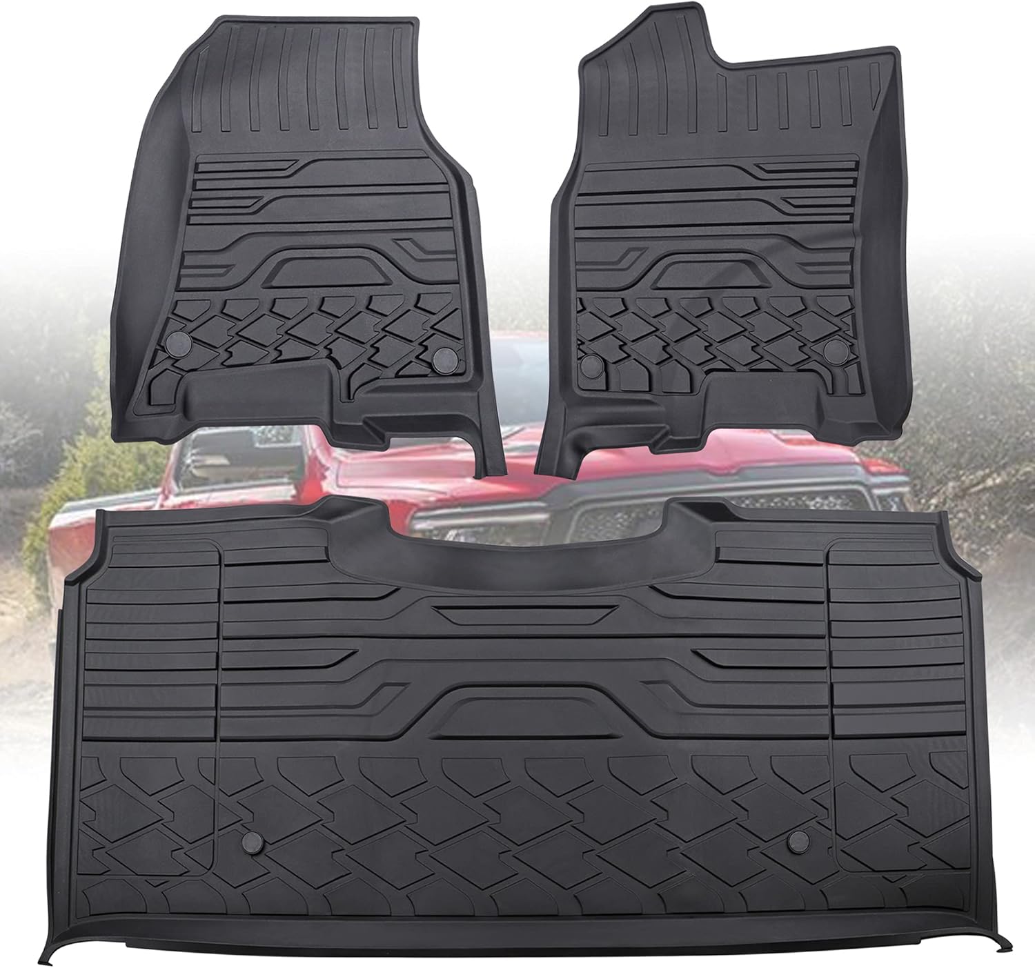 curple Floor Mats Compatible for 2019-2021 Ram 1500 New Body Crew Cab (NOT Classic Models),with Rear Under Seat Storage Box,Black TPE All Weather Protective mats, Front & 2nd 2 Row Liner Set