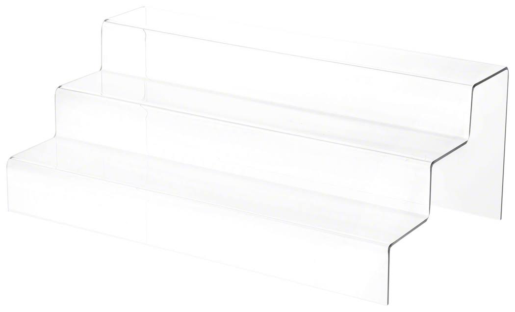Plymor Clear Acrylic 3-Step Solid Back Display Stairs, 6x22 H x W 16x22 x 9.5x22 D