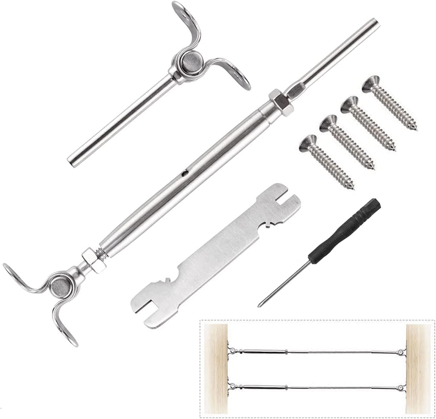 CKE 12 Pairs T316 Stainless Steel 180° Adjustable Angle Cable Railing Hardware Kit 1/8