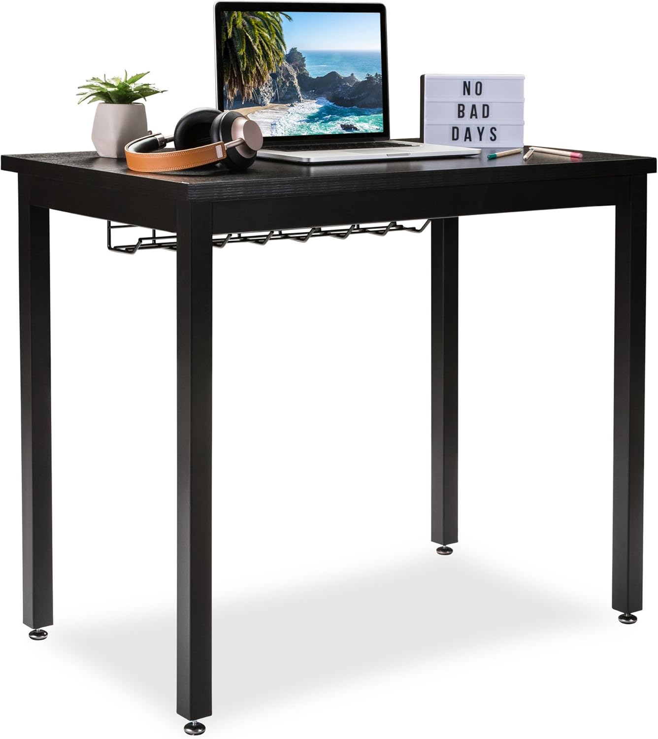 Small Computer Desk for Home Office, 36” Length Table w/Cable Organizer, Sturdy and Heavy Duty Writing Desk for Small Spaces and Students Laptop Use, Damage-Free Promise, Teak
