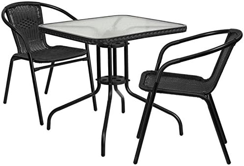 BOWERY HILL 2 Piece Square Patio Dining Set in Black