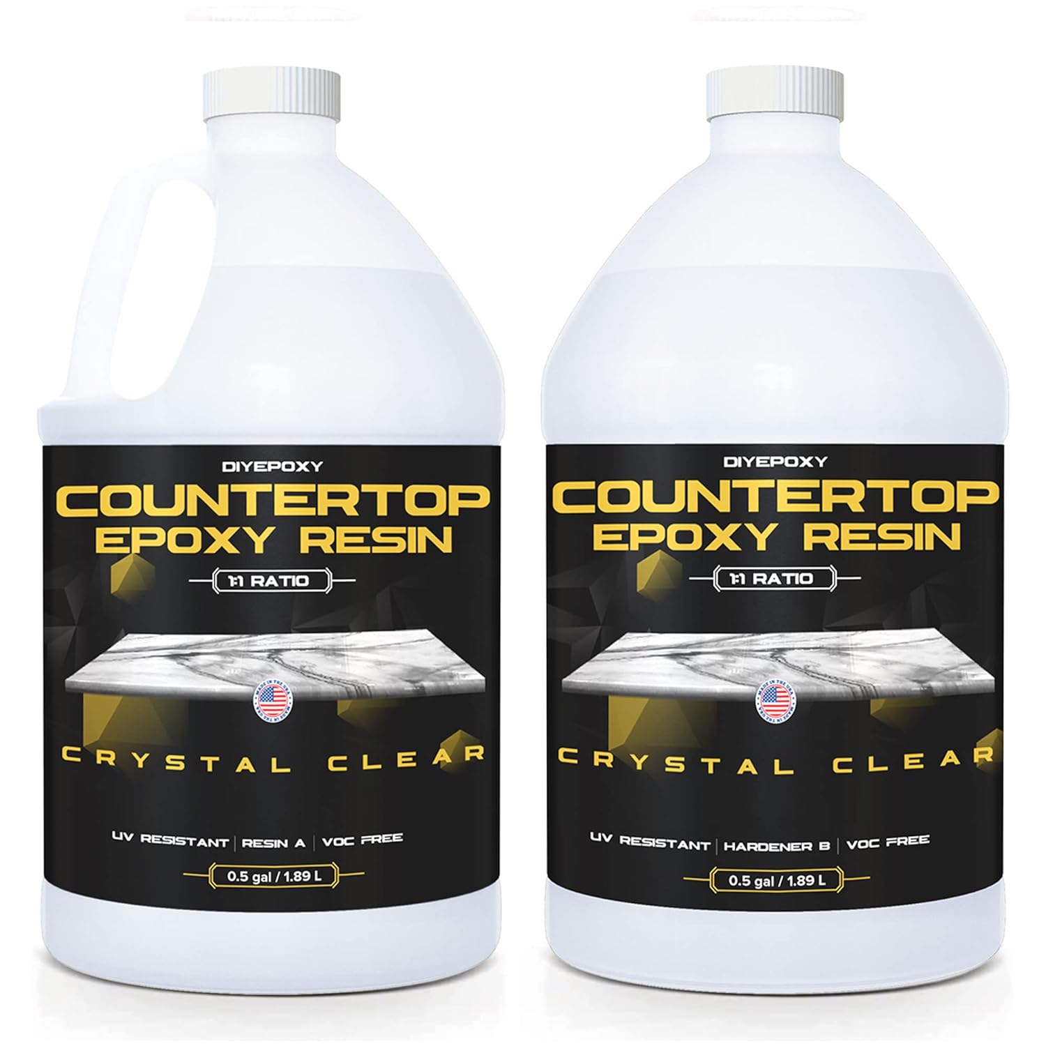 Epoxy Resin for Countertop - 1 Gallon Kit - UV Resistant Crystal Clear Epoxy Resin Kit - 1:1 Ratio for Clear Coating Wood, Tabletop, Bartop, Art (0.5 Gallon + 0.5 Gallon) Pack of 2