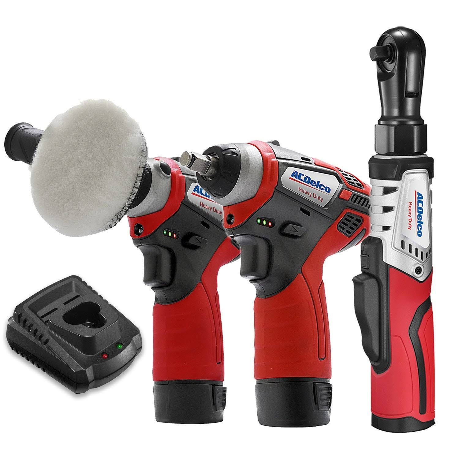 ACDelco Arw12103-k13 G12 Series 12V Cordless Li-Ion 3 inch Mini Polisher, 3/8 inch Impact Wrench u0026 Brushless Ratchet Wrench