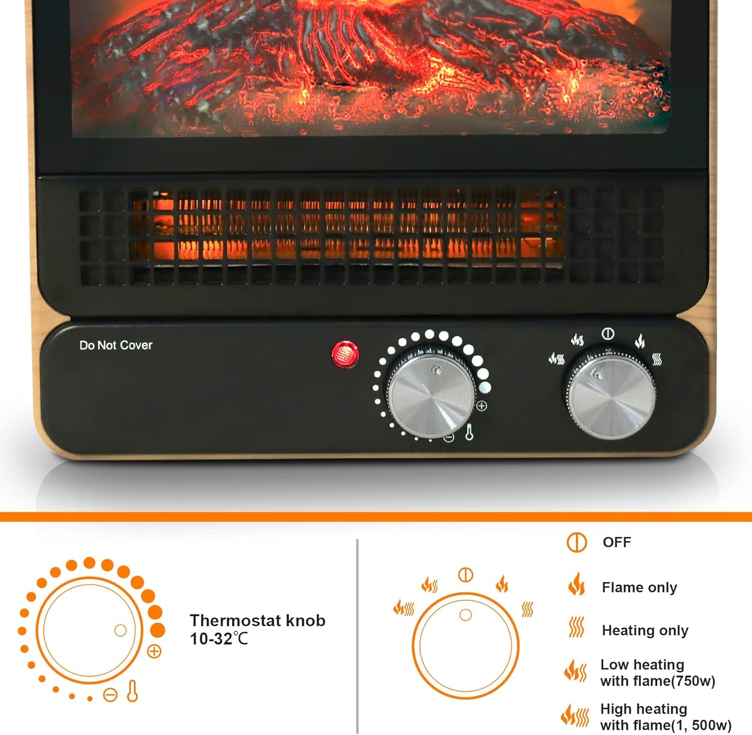 HomeMiYN Portable Electric Space Heater Decoration Heater Fan Electric Fireplace Flame Type with Thermostat, Tip-Over and Overheat Protection,Fast Heating for Home/Office,1500W