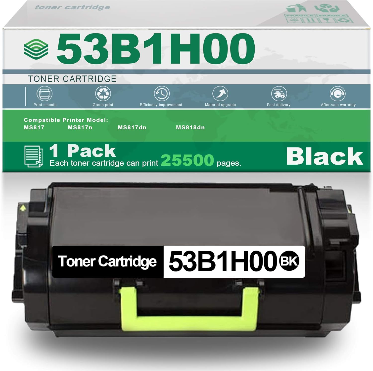 1 Pack Black Compatible 53B1H00 High Yield Remanufactured Toner Cartridge Replacement for Lexmark MS817 MS817n MS817dn MS818dn Printer.
